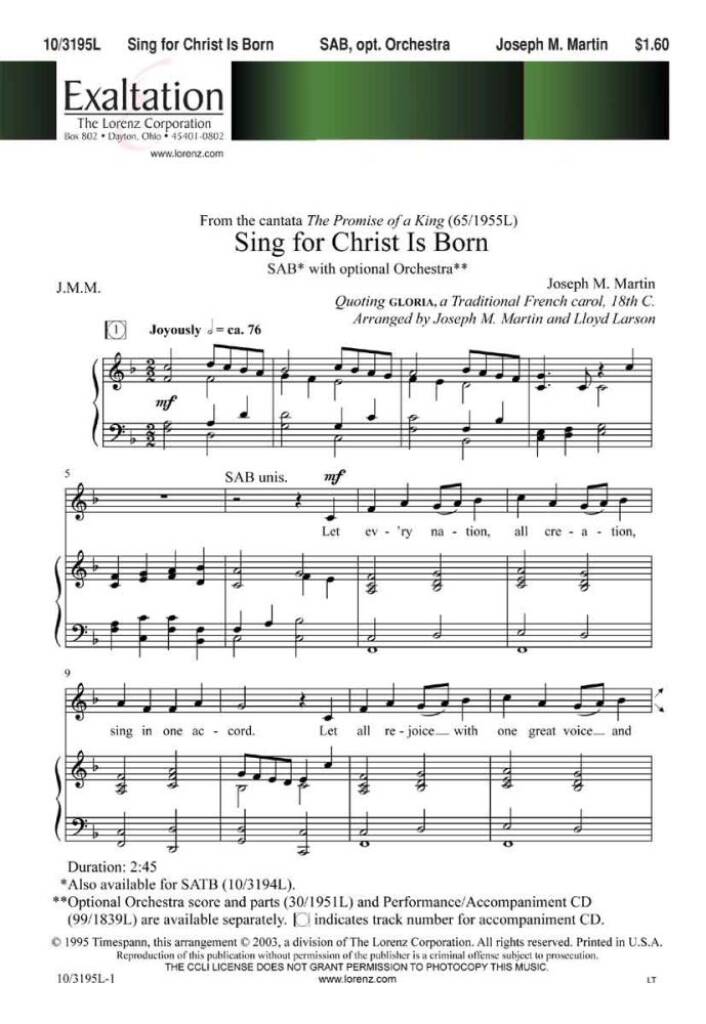 Sing For Christ Is Born